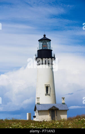 Yaquina Head Lighthouse on a sunny morning, Newport, Oregon Stock Photo