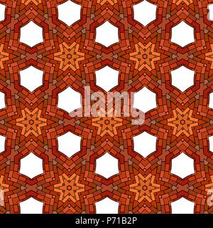 Primitive geometric retro pattern with bricks and mosaic. Brown and red bricks vintage masonry for designs. Stock Vector