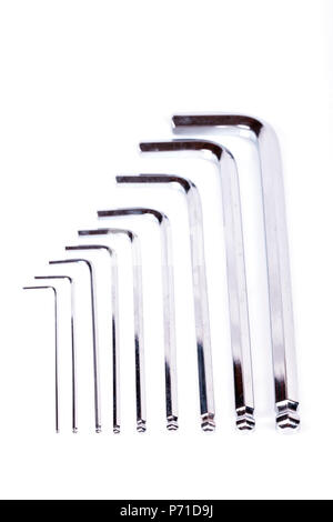 Set of allen wrenches made with an alloy of chrome and vanadium isolated on a white background. Stock Photo