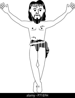 Crucified jesuschrist cartoon in black and white Stock Vector