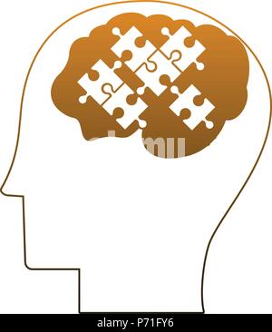 Head with jigsaw in yellow lines Stock Vector