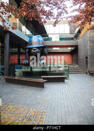 Seoul, South Korea - November 2017: Sculpture of a large dog in the main square of the Samsung Lansmere shopping complex in trendy Hannam-dong Stock Photo