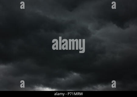 Dramatic sky with black heavy clouds, may be used as background Stock Photo