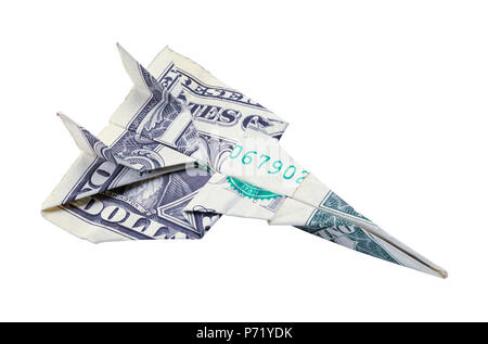 One Doller Bill Paper Airplane Isolated on a White Background. Stock Photo
