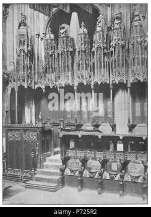 English: Stalls in Henry the Seventh's chapel at Westminster Abbey. 1910 85 Wood Carvings in English Churches II-131 Stock Photo