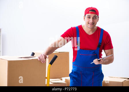 Contractor worker moving boxes during office move Stock Photo