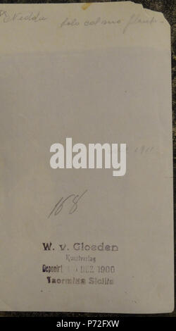 128 Gloeden, Wilhelm von (1856-1931) - n. 0168 - Neddu solo col suo flauto - Deposé 10 Dec 1900 - Galerie David Guiraud, Paris-verso Stock Photo