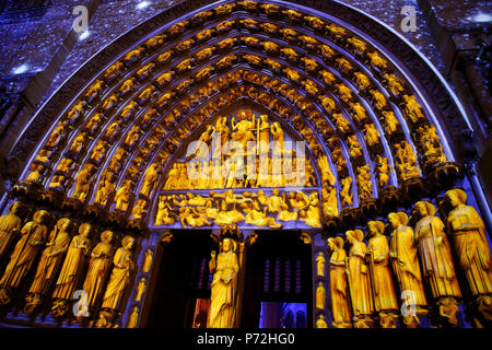 Sound and Light show at Notre Dame de Paris Cathedral, UNESCO World Heritage Site, Paris, France, Europe Stock Photo