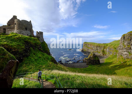 Dunluce Castle, located on the edge of a basalt outcrop in County Antrim, Ulster, Northern Ireland, United Kingdom, Europe Stock Photo