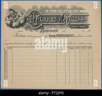 Modelo de factura comercial de la empresa textil de Torres y Cía., de  Barcelona. Años 1890 Stock Photo - Alamy