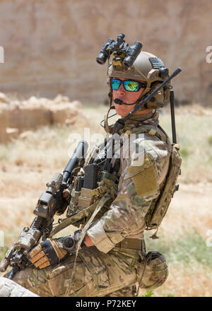 AMMAN, Jordan (May 11, 2017) A member of Air Force Special Operations, assigned to the 23rd Special Tactics Squadron, provides security during a combat search and rescue exercise in support of Eager Lion 2017. Eager Lion is an annual U.S. Central Command exercise in Jordan designed to strengthen military-to-military relationships between the U.S., Jordan and other international partners. This year's iteration is comprised of about 7,200 military personnel from more than 20 nations that will respond to scenarios involving border security, command and control, cyber defense and battlespace manag Stock Photo