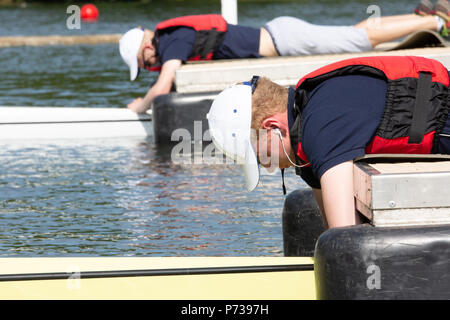Henley Royal Regatta. Henley on Thames, Oxfordshire, UK. 4th July, 2018. The UK weather did not disappoint as the sun came out and temperatures rose for the first day of Henley Royal Regatta. Credit: Allan Staley/Alamy Live News Stock Photo