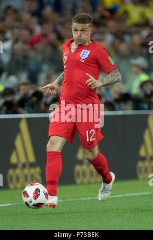 Moscow, Russland. 04th July, 2018. Kieran TRIPPIER (ENG) with Ball, single action with ball, action, full figure, upright format, COLOMBIA (COL) - England (ENG) 3: 4 iE, round of 16, game 56, on 03.07.2018 in Moscow; Football World Cup 2018 in Russia from 14.06. - 15.07.2018. | usage worldwide Credit: dpa/Alamy Live News Stock Photo