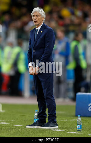 Moscow, Russia. 3rd July 2018. Colombia Manager Jose Pekerman during the 2018 FIFA World Cup Round of 16 match between Colombia and England at Spartak Stadium on July 3rd 2018 in Moscow, Russia. Credit: PHC Images/Alamy Live News Stock Photo