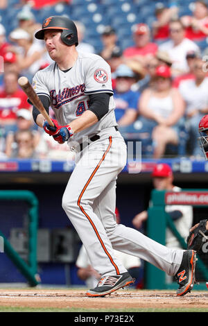 Philadelphia, Pennsylvania, USA. 4th July, 2018. Baltimore Orioles right fielder Mark Trumbo (45) during the MLB game between the Baltimore Orioles and Philadelphia Phillies at Citizens Bank Park in Philadelphia, Pennsylvania. Christopher Szagola/CSM/Alamy Live News Stock Photo