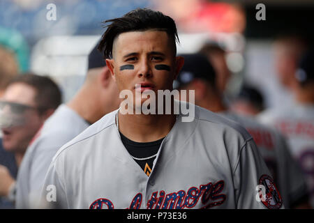 Philadelphia, Pennsylvania, USA. 4th July, 2018. Baltimore Orioles shortstop Manny Machado (13) looks on during the MLB game between the Baltimore Orioles and Philadelphia Phillies at Citizens Bank Park in Philadelphia, Pennsylvania. Christopher Szagola/CSM/Alamy Live News Stock Photo