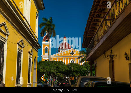 Granada, Nicaragua. February 7, 2018. A side street leading to the Granada Cathedral Stock Photo