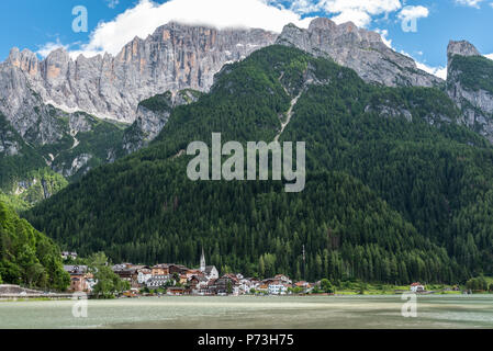 Dolomites, Alleghe lake and Civetta mountain Stock Photo
