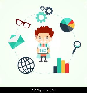 Flat illustration, SEO optimization. Stock Vector