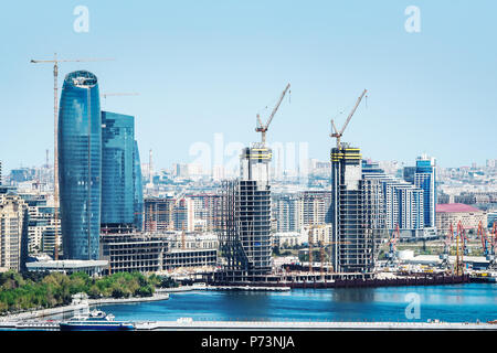 Scenic landscape of skyline Baku with  numerous modern high-rise buildings under construction.Baku is the capital and largest city of Azerbaijan Stock Photo