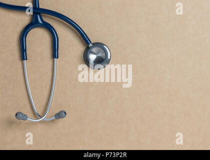 Top view blue stethoscope on yellow background. For check heart or health check up concept Stock Photo