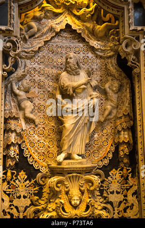 Italy Sicily Arab Norman style Cathedral Duomo di Monreale built 1172 - 1189 by King William II statue sculpture pedestal Ezechiel cherubs angels Stock Photo