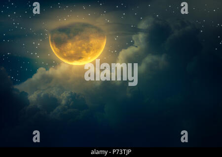 chuseok moon Cloud Big moon floating in the sky with many stars surrounded Halloween Stock Photo