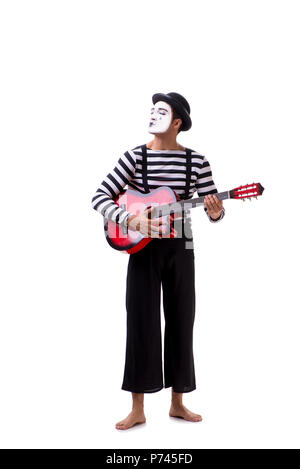 Mime playing guitar isolated on white Stock Photo