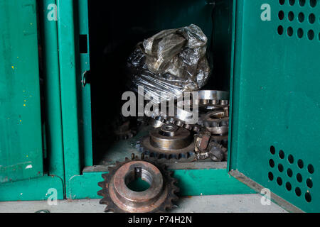 The old gears in box keeping Stock Photo