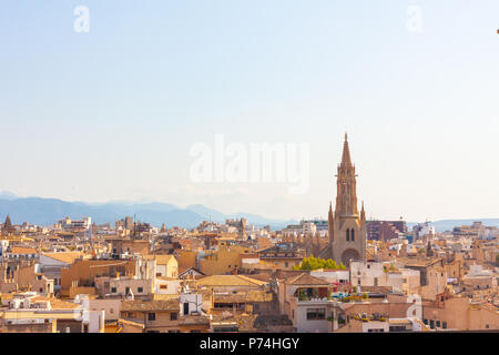 View over the rooftops and the Church of Santa Eulalia from  the terrace of the Cathedral of Santa Maria of Palma, also known as La Seu. Palma, Majorc Stock Photo