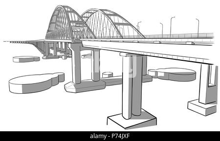 Hand drawn sketch vector illustration of Crimean bridge arks and road Stock Vector