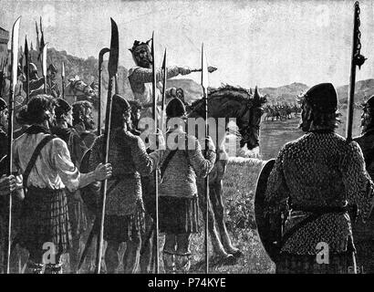 English: Bannockburn: Bruce Reviewing His Troops Before the Battle . before 1907[1] 11 Battle of Bannockburn - Bruce addresses troops Stock Photo