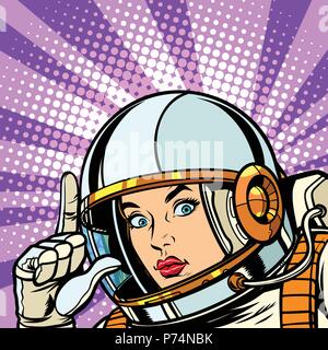 astronaut woman points up Stock Vector