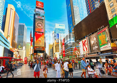 New York, USA- August 14, 2017 :  Times Square-central and main square of New York. Street, cars, people and tourists on it. Stock Photo