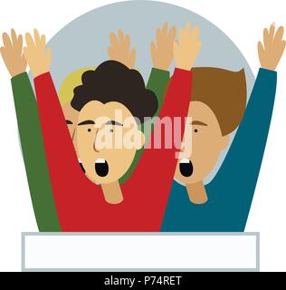 Cheering crowd of football fans isolated. Soccer fans at stadium, crowd of celebrating people. Clipart or sticker for goal post, web banner, infographics, hero images. Flat vector illustration. Stock Vector