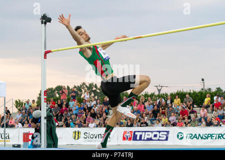 Mexican high jumper Edgar Rivera competing at the P-T-S athletics meeting in the sports site of x-bionic sphere® in Samorín, Slovakia Stock Photo