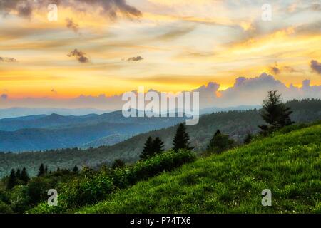 Blue Ridge Parkway Sunset in North Carolina Stock Photo