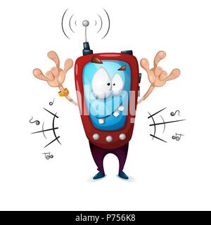 Funny, cute, crazy smartphone characters. Music illustration. Stock Vector