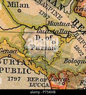 Nederlands: Oude kaart van het Hertogdom Parma . 1926 162 Map Duchy of Parma Stock Photo