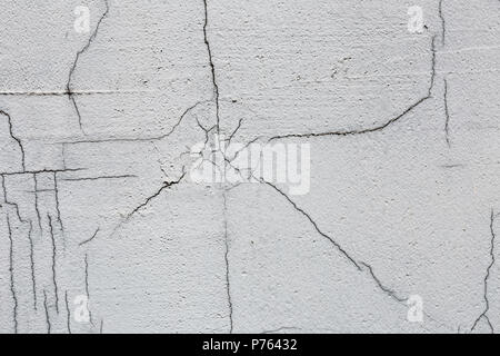 Texture of white dirty cracked wall. Small straight cracks. Direct fracture on painted surface. Cells fissure Stock Photo