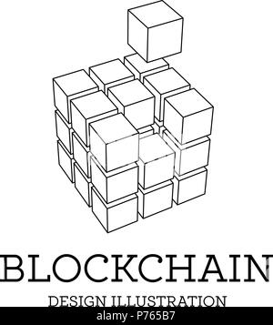 Blockchain vector illustration in the form of cubes. Block chain design. The concept of information transfer Stock Vector