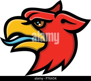 Mascot icon illustration of head of a griffin, griffon, or gryphon, a legendary creature with the body, tail, and back legs of lion, the head and wing Stock Vector