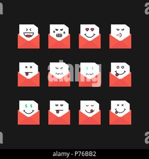 emoji set messages in red letters Stock Vector