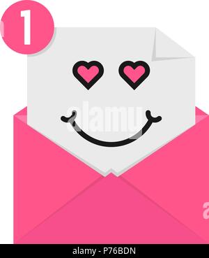 love emoji in pink letter notification Stock Vector