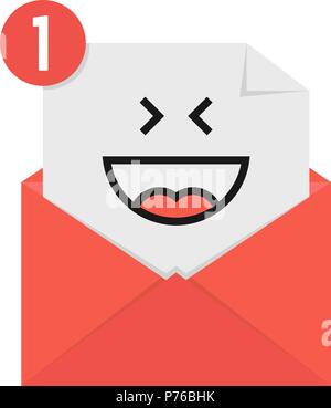 happy emoji in red letter notification Stock Vector