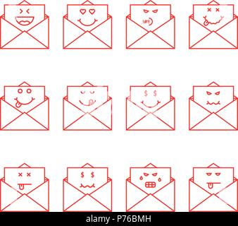 thin line emoji set messages in letters Stock Vector