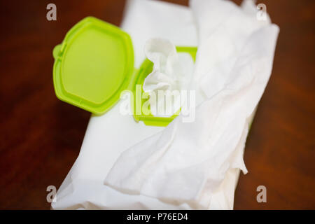 Wet wipes in package box, with clipping path. Stock Photo