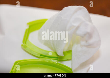Wet wipes in package box, with clipping path. Stock Photo