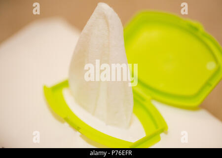 Wet wipes in package box, with clipping path. Stock Photo
