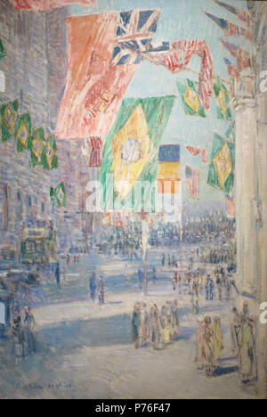 English: Childe Hassam (United States, Massachusetts, Boston, 1859 - 1935) Avenue of the Allies: Brazil, Belgium, 1918 Painting, Oil on canvas, 36 5/16 x 24 5/16 in. (92.1 x 61.75 cm) Mr. and Mrs. William Preston Harrison Collection (29.18.1) . 1918 230 WLA lacma F Childe Hassam Avenue of the Allies Brazil Belgium 1918 Stock Photo